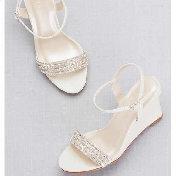 David's Bridal Shoes - 7.5 White David’s Bridal Wedge Heels w rhinestone